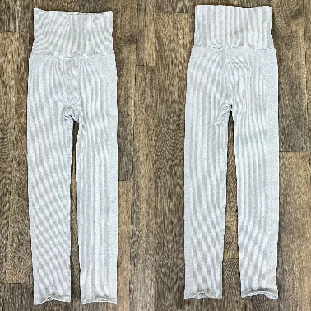 Free People Movement Women's Size XS Gray Good Karma 7/8 Ribbed Leggings Workout